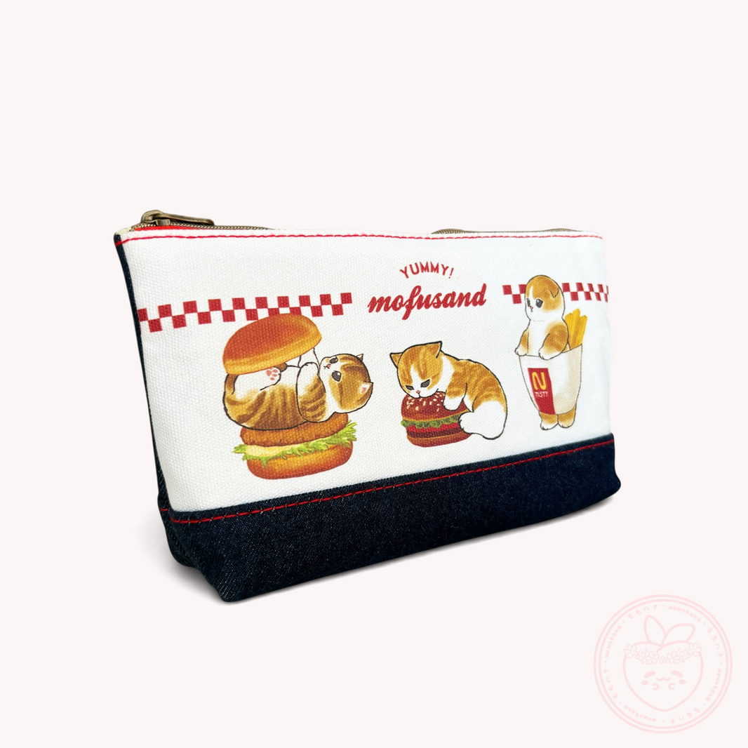 Mofusand Denim Flat Pouch - Burger Nyan