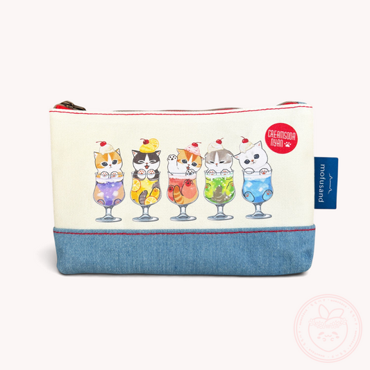 Mofusand Denim Flat Pouch - Cream Soda Nyan