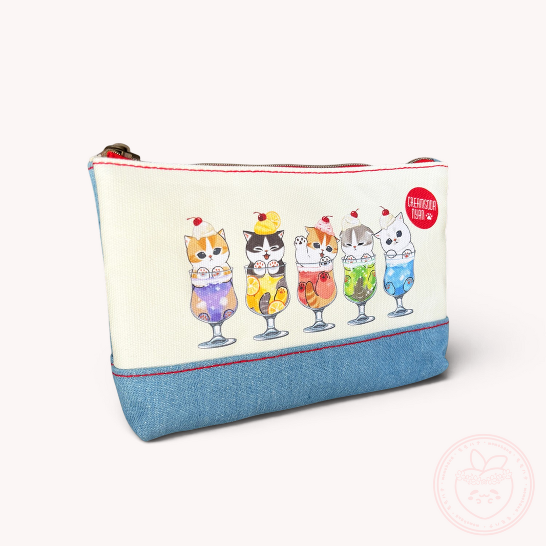 Mofusand Denim Flat Pouch - Cream Soda Nyan