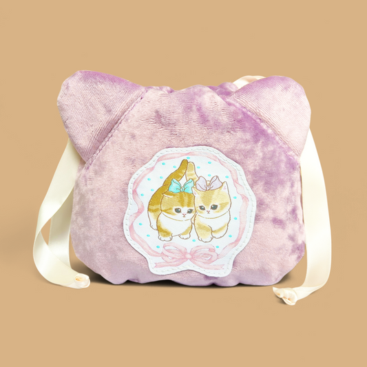 Mofusand Velvet Drawstring Pouch - Ribbon