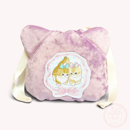 Mofusand Velvet Drawstring Pouch - Ribbon