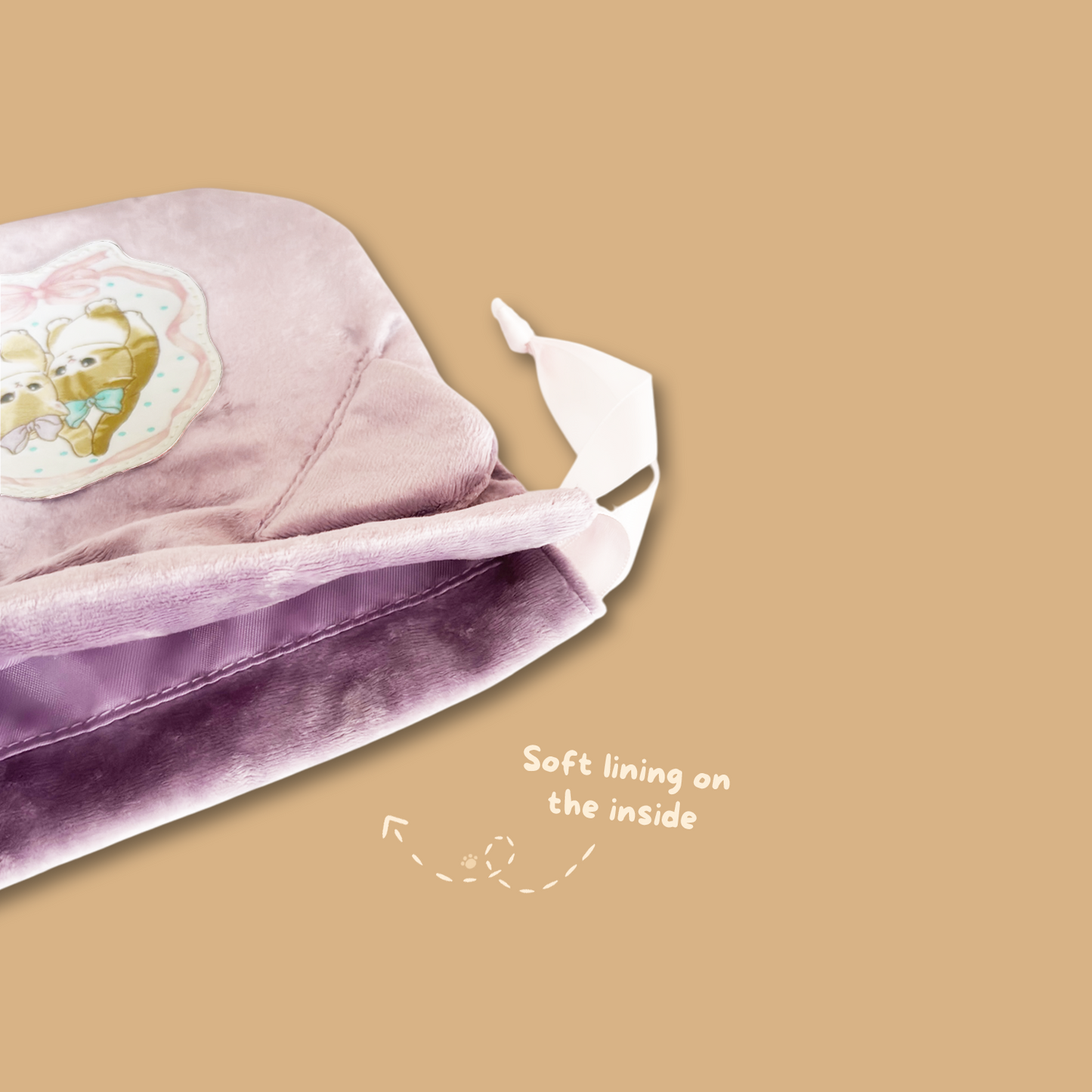 Mofusand Velvet Drawstring Pouch - Ribbon