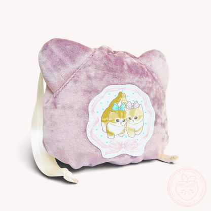 Mofusand Velvet Drawstring Pouch - Ribbon