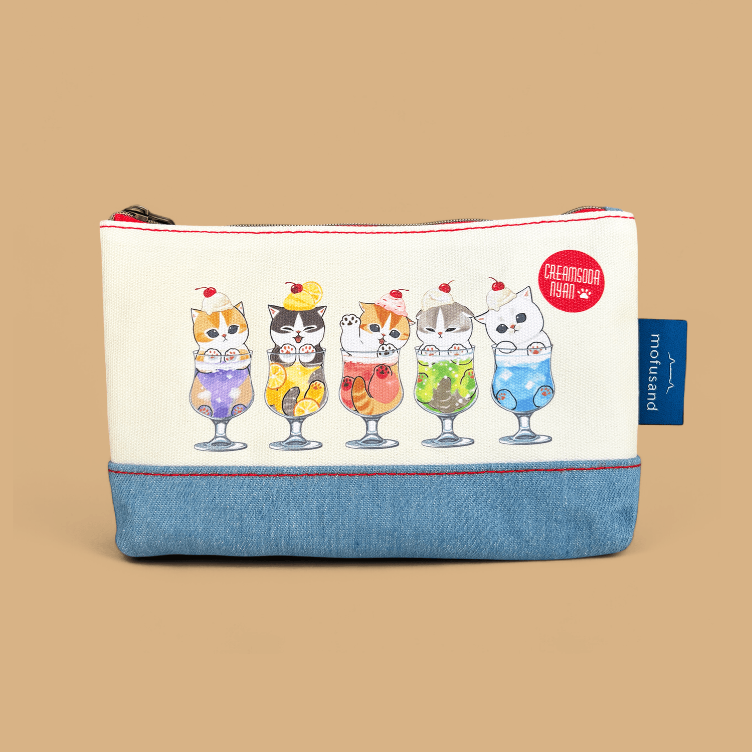 Mofusand Denim Flat Pouch - Cream Soda Nyan - Momohana