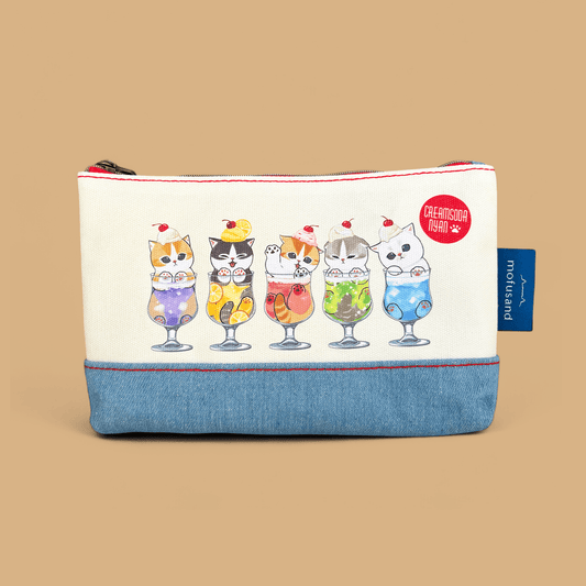 Mofusand Denim Flat Pouch - Cream Soda Nyan - Momohana