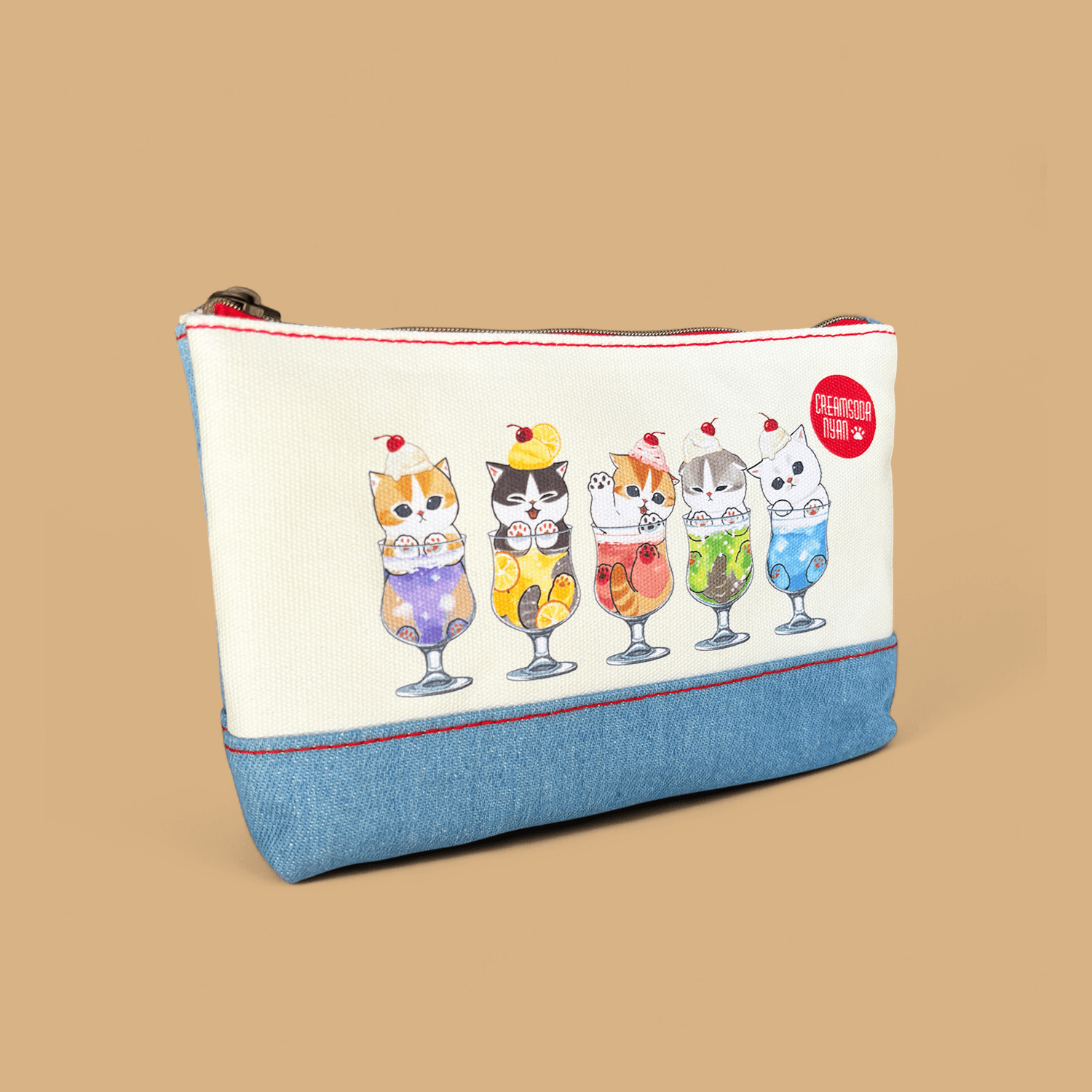 Mofusand Denim Flat Pouch - Cream Soda Nyan - Momohana