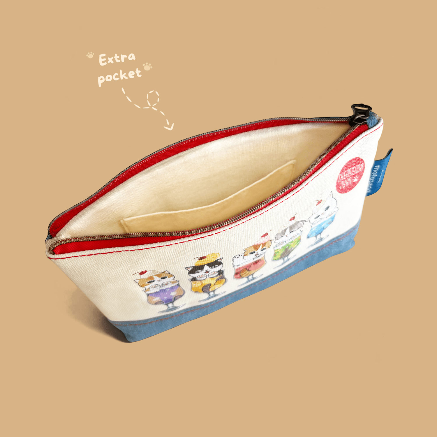 Mofusand Denim Flat Pouch - Cream Soda Nyan - Momohana