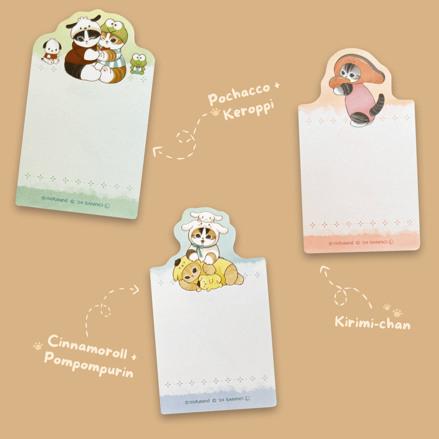 Mofusand x Sanrio Die - cut Sticky Notes - Pastel - Momohana